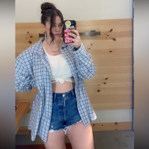 Cotton On Blue and White Plaid Button Down Shirt